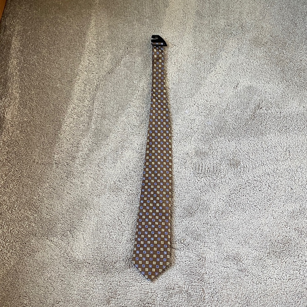 Henry Grethel Brown Silk Tie Geometric Pattern Classic Formal Business Necktie